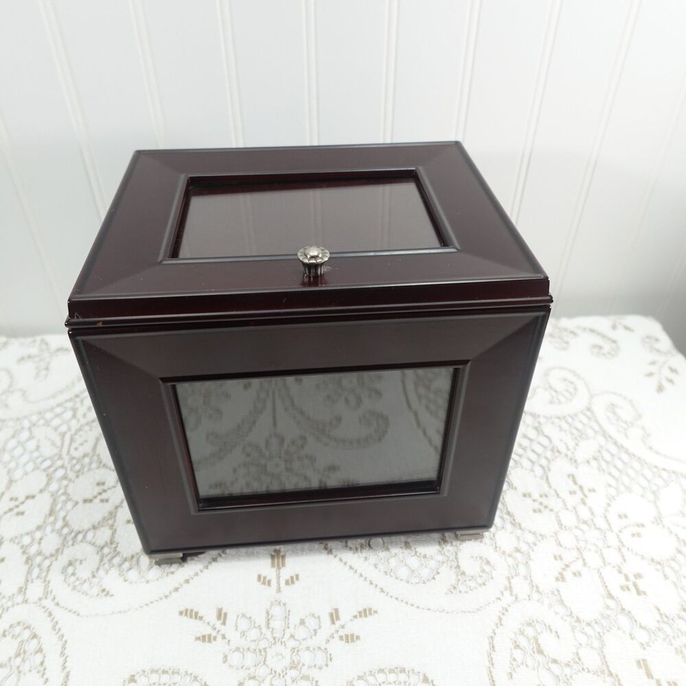 Bombay Company Wood Photo Box Organizer Dark Brown Mahogany Storage Holds - Picture 2 of 15